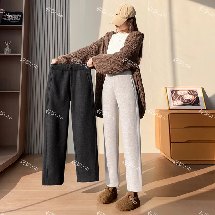 【小个子专属】秋冬加绒保暖休闲直筒裤2025新品显瘦八九分烟管裤女