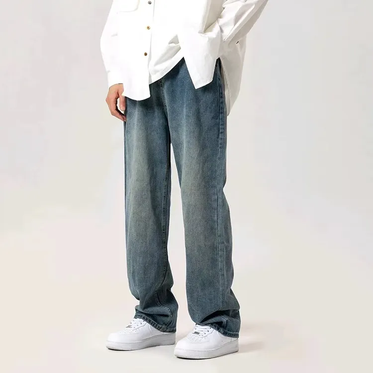 阿叔冬季美式复古水洗做旧百搭休闲加绒直筒牛仔裤WH-1016
