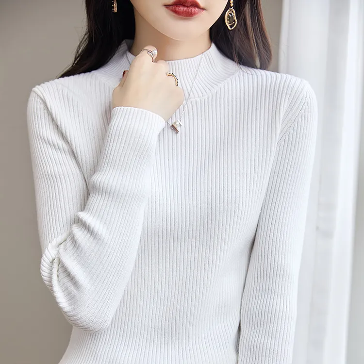 柔软亲肤100%纯棉半高领毛衣秋冬女加厚内搭修身显瘦针织打底衫