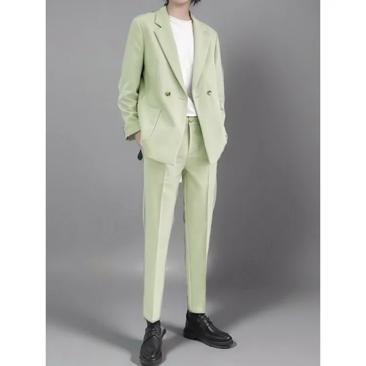 春秋平翻领小西装夹克男士韩式时尚商务适合搭配的西装浅色西装修