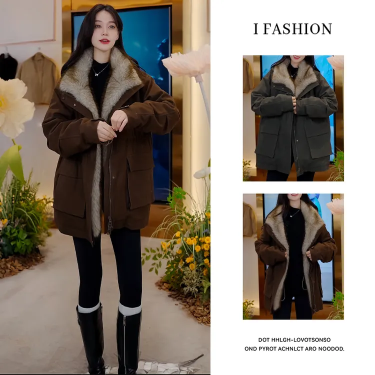 中长款派克棉服女款2025新款秋冬季气质加绒棉衣加厚保暖棉袄外套