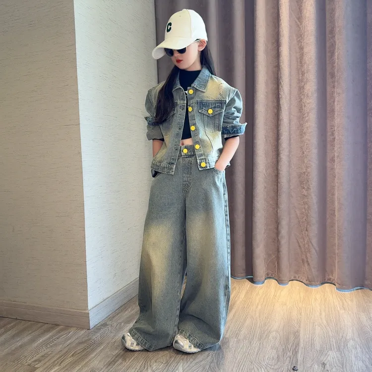女童牛仔套装秋装2025新款儿童女大童洋气时髦童装牛仔外套两件套