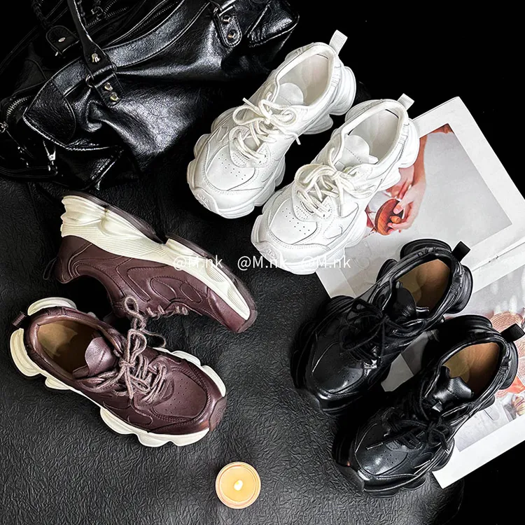 【M.nk HOME】花瓣大底马皮鞋厚底增高系带休闲鞋潮流老爹鞋A551