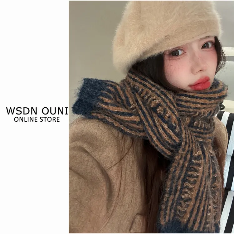 【乞丐风破洞围巾】氛围感废土风撞色条纹围巾冬季高级感绵羊毛围脖