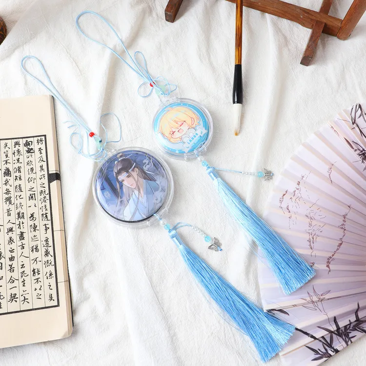 古风圆形吧唧流苏玉佩盒58mm75mm徽章透明外带收纳展示挂件亚克力