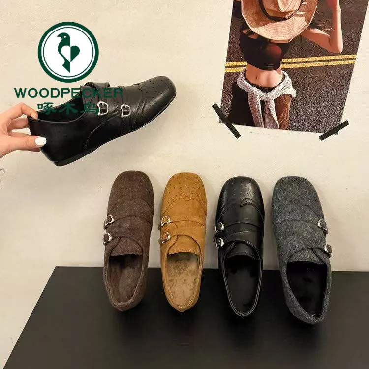 啄木鸟增高4cm复古乐福鞋女鞋2025秋冬新款英伦风单鞋黑色小皮鞋