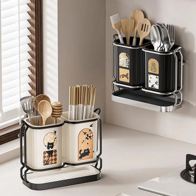 厨房筷子筒台面筷篓餐具勺子沥水收纳盒家用壁挂免打孔筷笼置物架