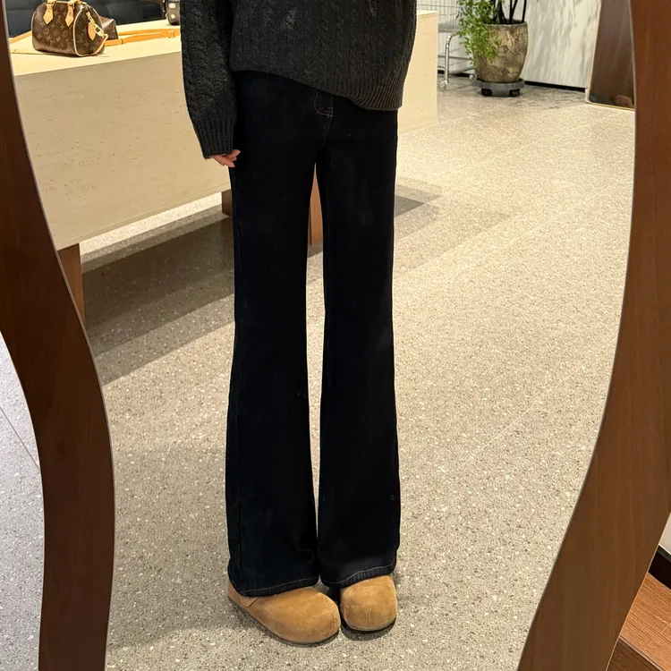 宿慕SUMU 加绒加厚直筒微喇牛仔裤12-12冬季显瘦牛仔长裤35125