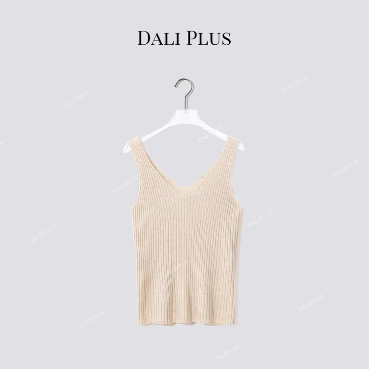 DALI PLUS100山羊绒 基础多色V领针织打底背心-D5CH4760