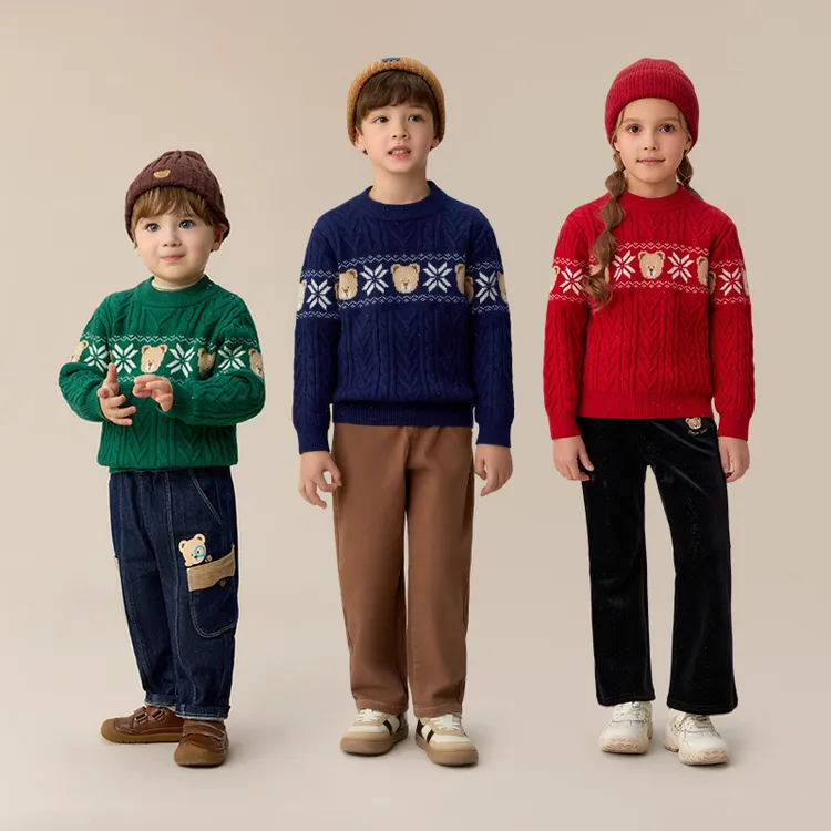 【圣诞】25年秋冬新款男女童圆领冬季加绒毛衣针织衫儿童PCKAF4C62E