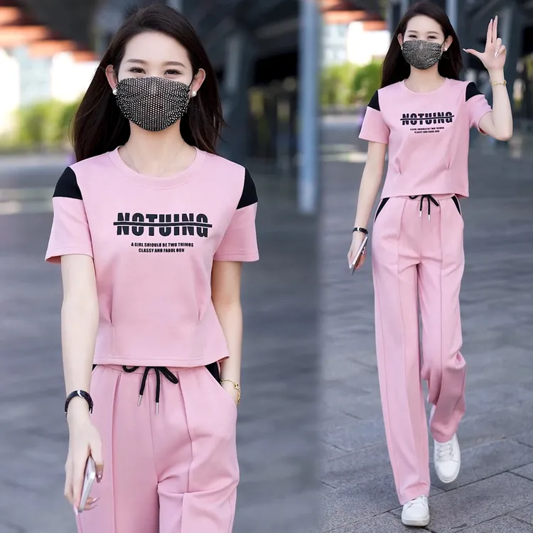 休闲短袖时尚两件套女夏季薄款韩版2025新款洋气减龄气质运动服