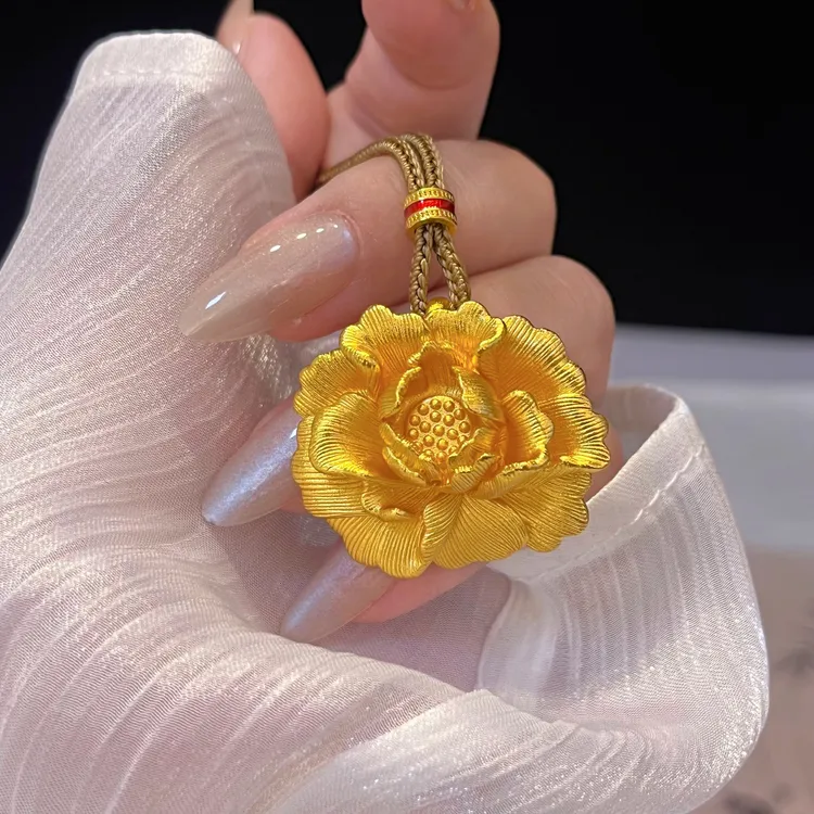 合金吊坠 线下同款立体鎏刻实心牡丹花吊坠  人间富贵花