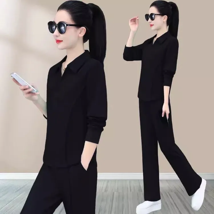 时髦洋气显瘦休闲套装女早秋御姐穿搭韩系长袖长裤运动服两件套冬