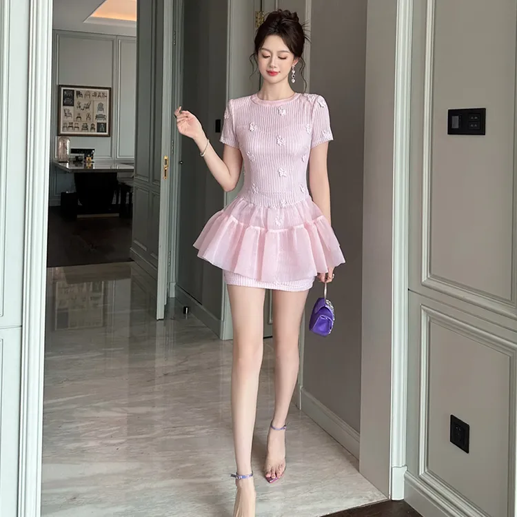 显瘦收腰夏季高腰短款蕾丝气质时尚性感少女法式修身甜美21728