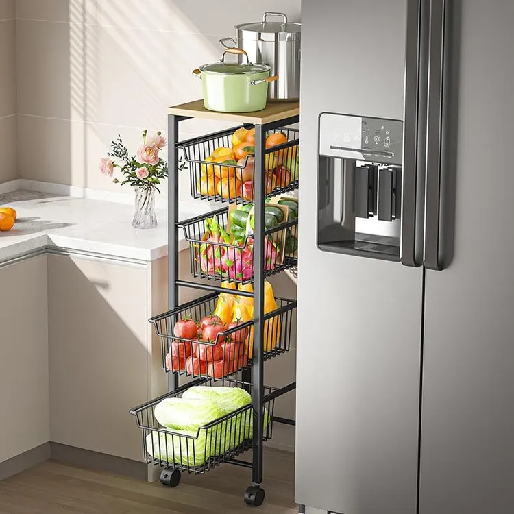 德国进口厨房夹缝置物架落地多层窄冰箱旁缝隙侧蔬菜架菜架菜篮子