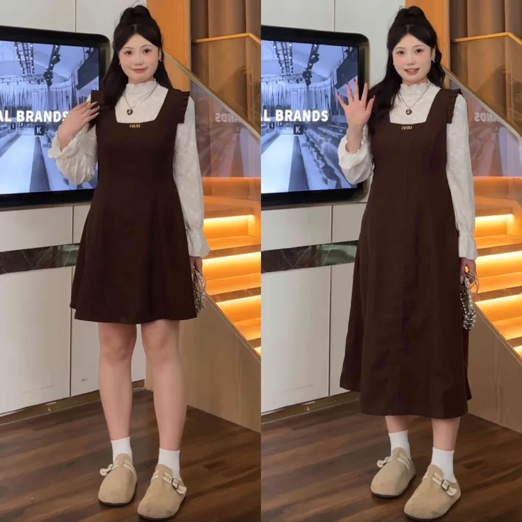 （现现款）周周微胖定制【W25A0394】秋季收腰显瘦穿搭琥珀流光系套装