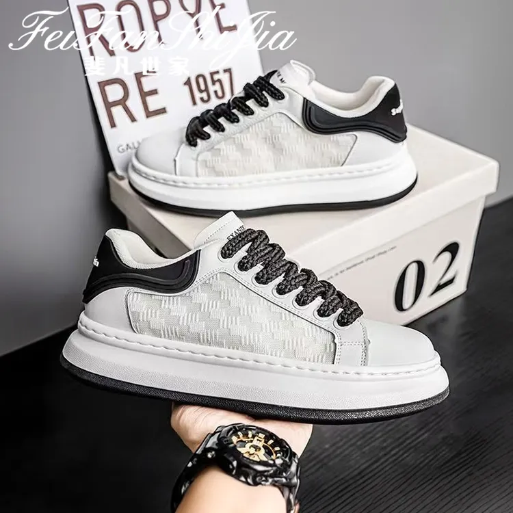 爆款2025男鞋夏季时尚百搭休闲小白板鞋透气网面运动厚底增高潮鞋