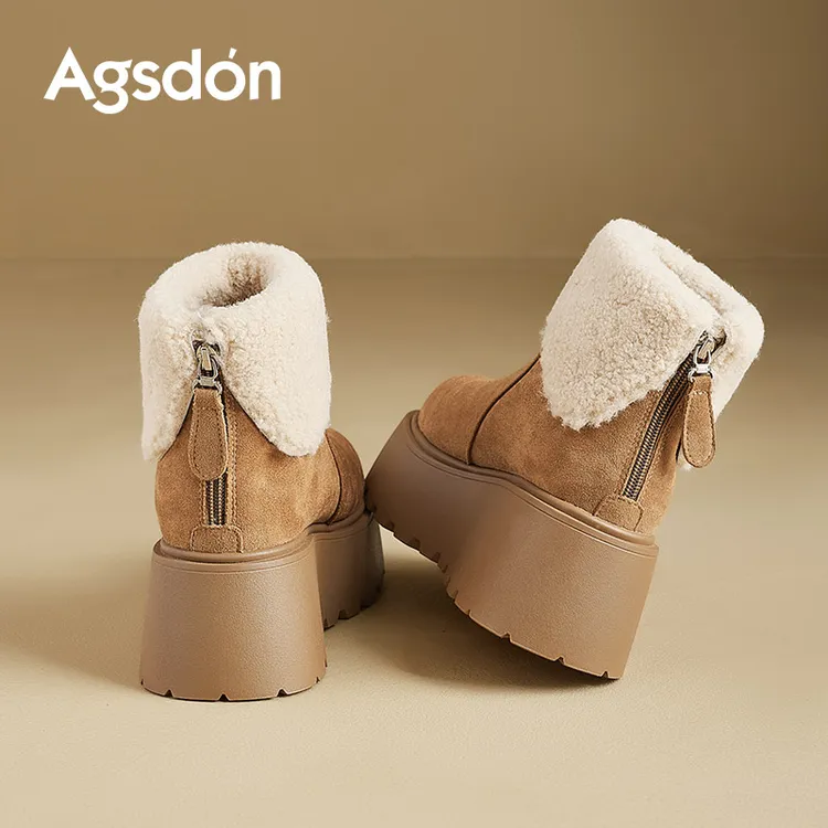 奥古狮登厚底雪地靴女款2025新款冬季加绒加厚毛毛棉鞋防滑短靴xx