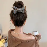 木子秋韩版格雷系毛呢蝴蝶结高马尾丸子夹高级感时髦洋气小众发夹
