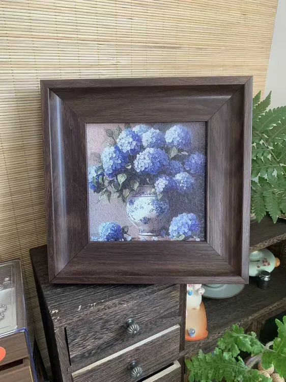 摆台款复古花卉砂岩挂画客厅玄关墙面装饰绣球玫瑰花装饰画