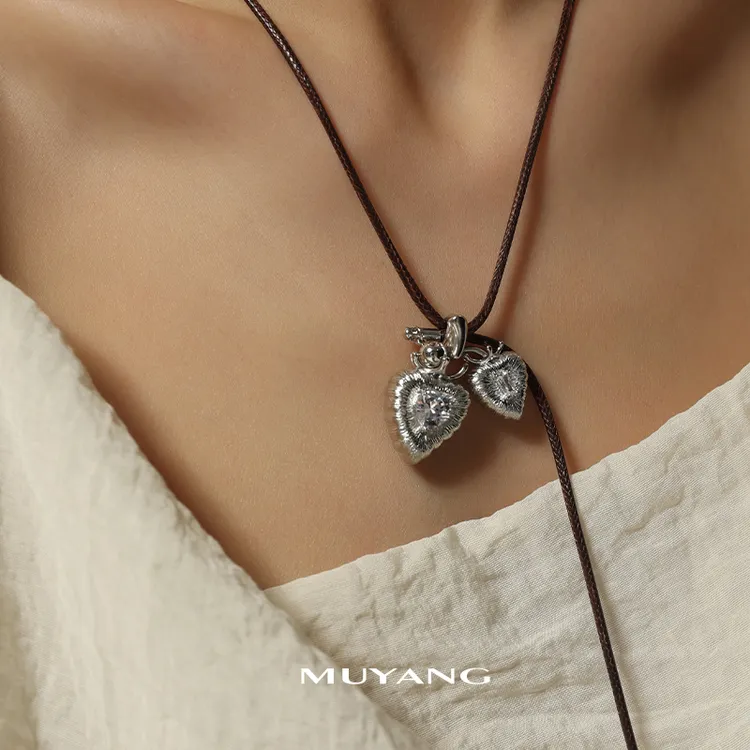 muyang/慕阳 气质时尚百搭简约双心项链