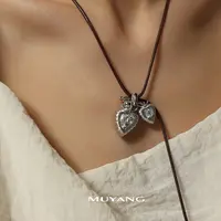 muyang/慕阳 铜合金布艺项链 气质时尚百搭简约双心项链