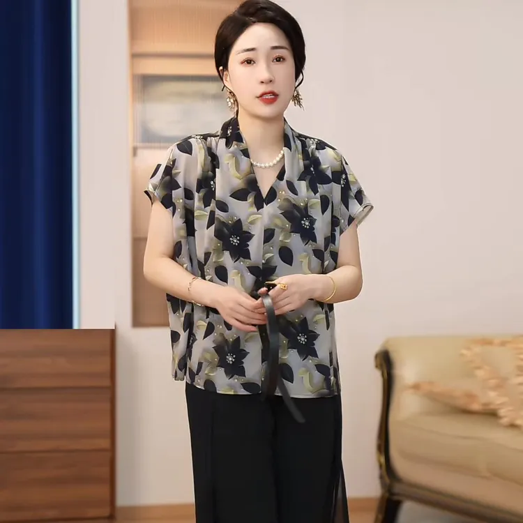 江南妈妈装印花气质休闲套装宽松文艺时尚夏季高级感两件套