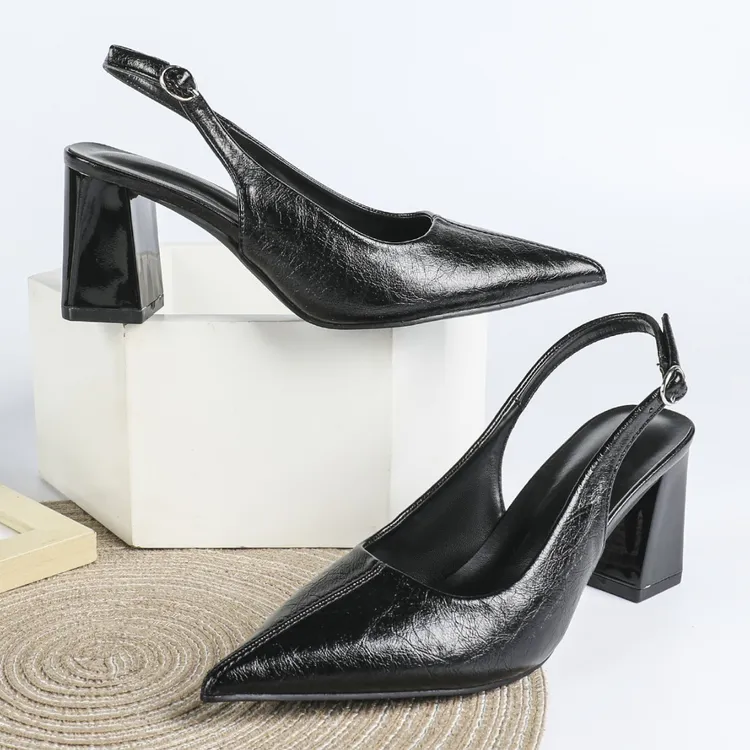 舒适百搭复古尖头单鞋2025时尚新款粗跟后绊带高跟鞋包头凉鞋单鞋