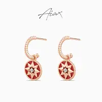 AIAX 镀K金 时尚设计师幸运八芒星叠加罗盘蛇年红色耳环TSL1234
