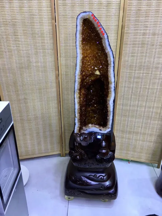 天然巴西黄晶洞客厅书房玄关办公桌摆件（重量是总重）