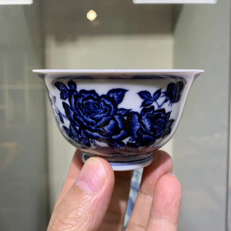 昀溪山房景德镇手绘青花撇口主人杯120cc