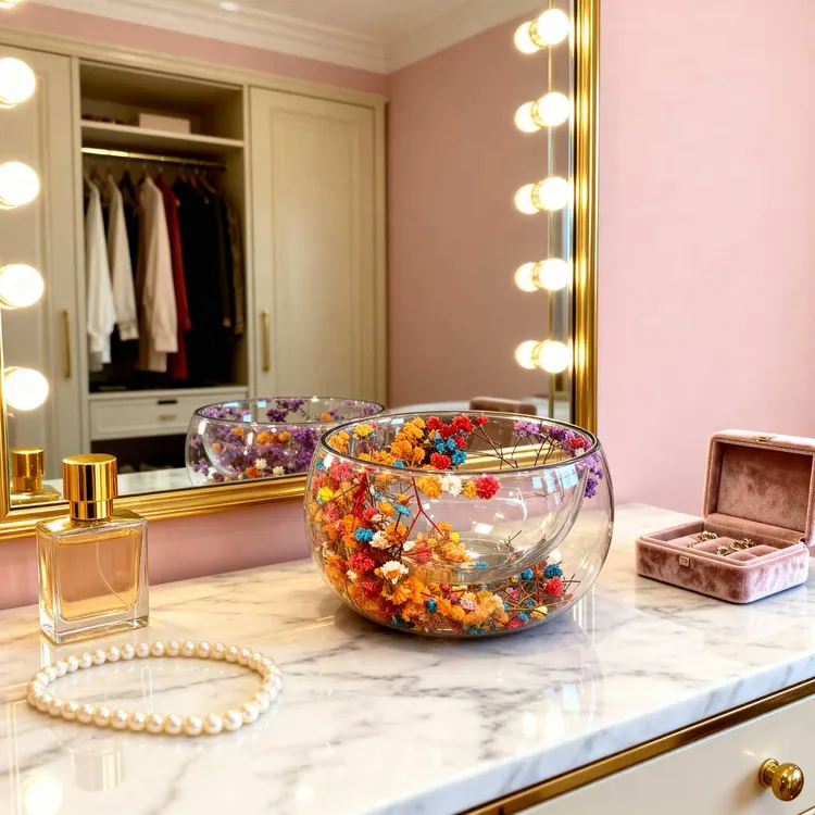 新款永生花系列高硼硅玻璃双层防烫碗甜品碗（混色+紫色两支装）