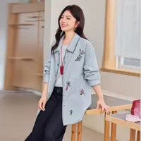 MsShe大码女装2025新款秋装重工刺绣翻领落肩仿牛仔外套E2508017