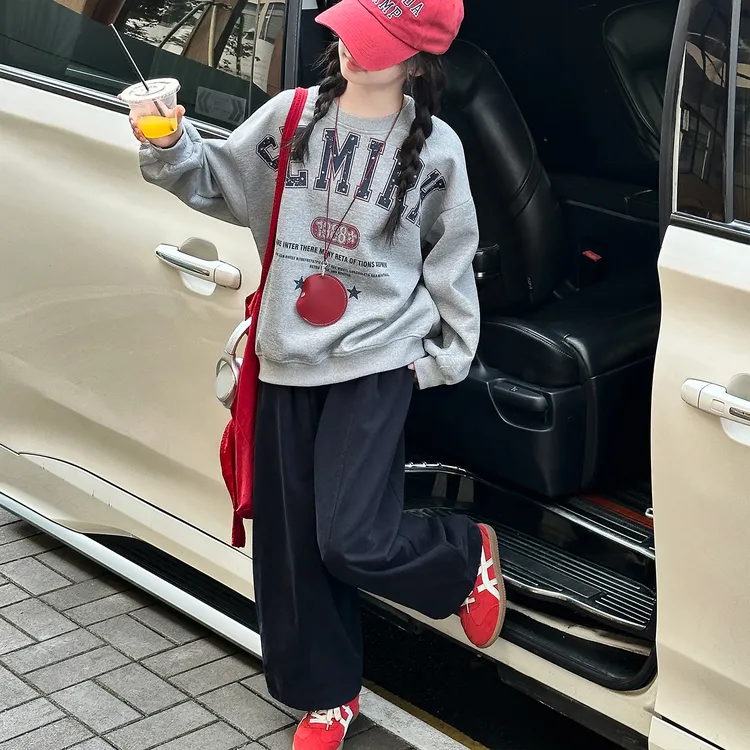 女童秋冬加绒加厚套装2025新款洋气大童韩系一体绒字母卫衣休闲裤