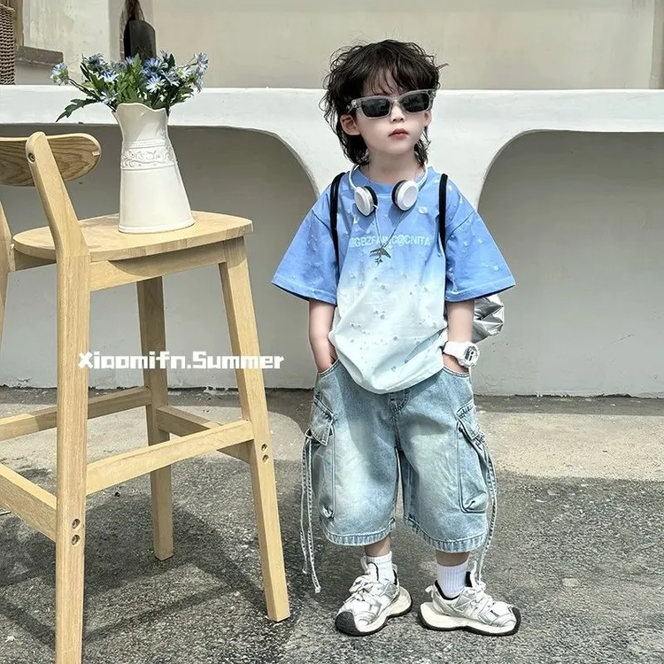 2025新款韩渐变潮流薄款奥特曼简约2025年款衣服儿童简约童装店铺