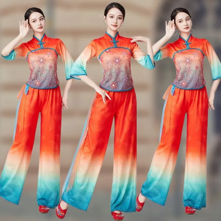 2025春秋新款中袖广场舞古典中老年扇子舞演出服舞蹈秧歌服装套装