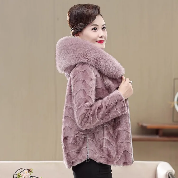 水貂毛水貂皮毛一体大衣2025新款冬优雅高档狐狸毛领拼貂皮草外套