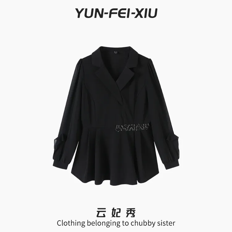 云妃秀大码女装衬衫时尚休闲胖妹妹显瘦宽松减龄遮肉上衣秋季6301