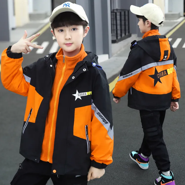 李宁联名牧务男童冲锋衣三合一可拆卸两件套儿童套装秋冬季潮风衣