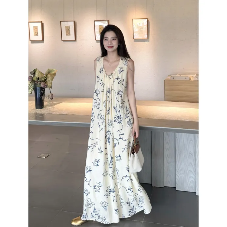 韩系温柔国风印花吊带睡裙女夏季新款家居服睡衣背心连衣裙可外穿