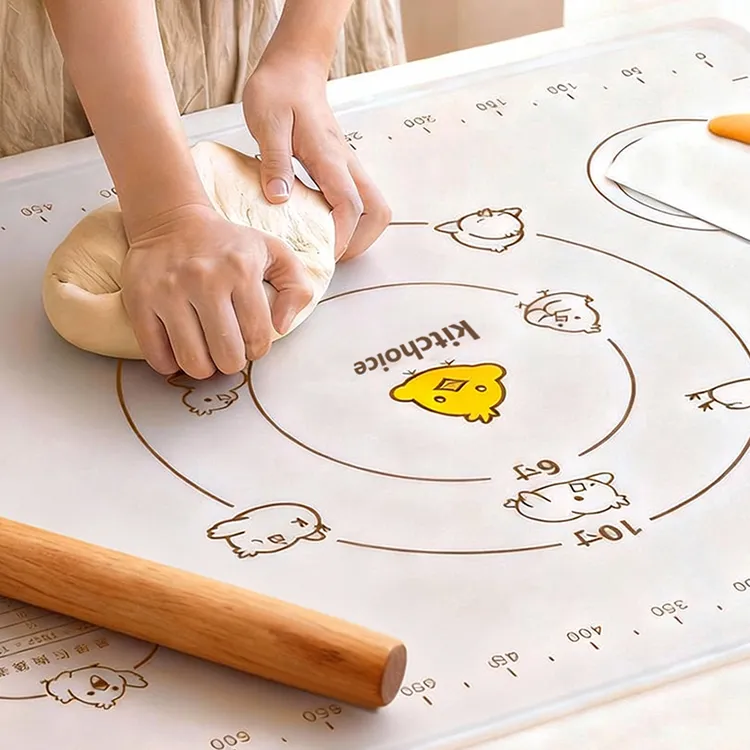 kitchoice硅胶冰皮透明揉面垫加厚家用擀面杖三件套案板面板和面