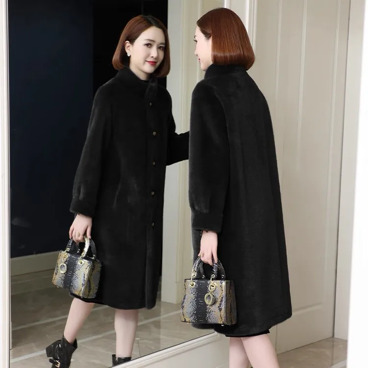 海宁时尚保暖过膝冬季显瘦外套大衣宽松中长款加厚百搭秋冬女装