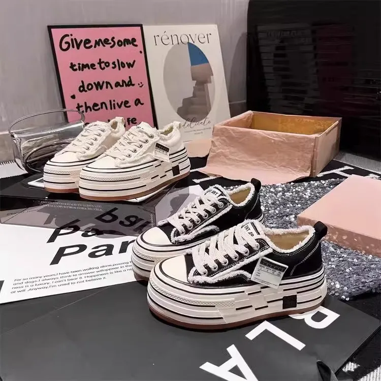 2025春季新款斯德哥尔乞丐鞋增高厚底鞋帆布鞋休闲运动松糕板鞋女