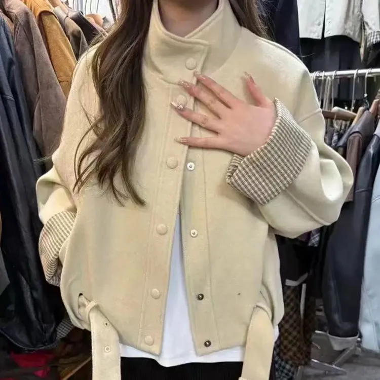 2025新品减龄女装时尚流光风韩版秋季短风衣韩版短外套开衫立领女