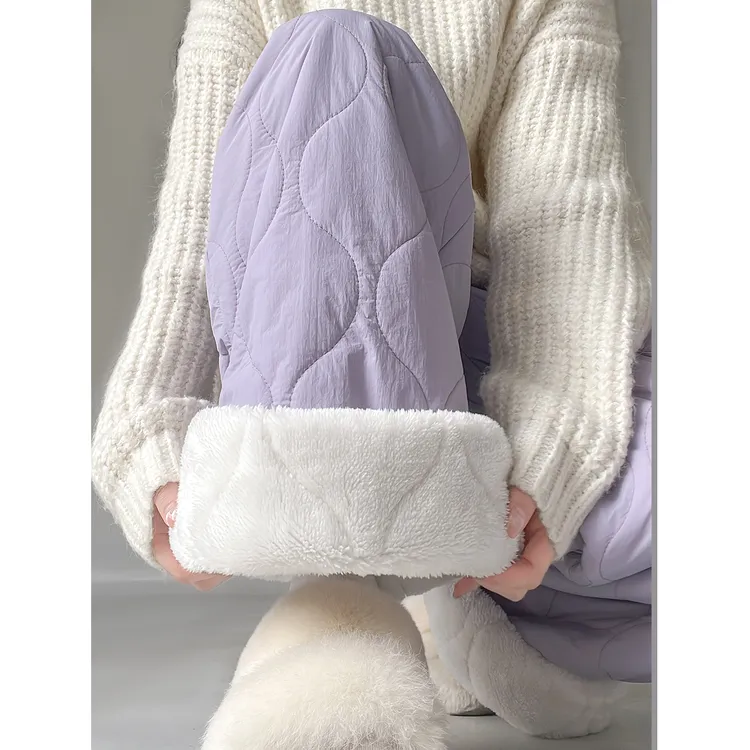 紫色羊羔绒东北棉裤女秋冬哈尔滨穿搭防寒裤子休闲保暖加绒阔腿裤