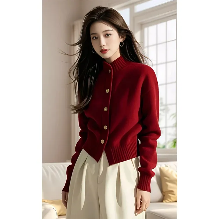 安可拉红本命年穿搭红色高领毛衣女秋冬季内搭打底针织衫上衣套装
