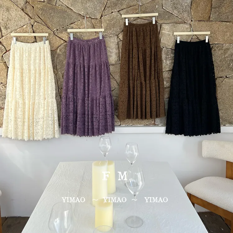 【赵小小&长期单品】A-98074 镂空勾花蕾丝蓬蓬半身裙高腰A字宽松女