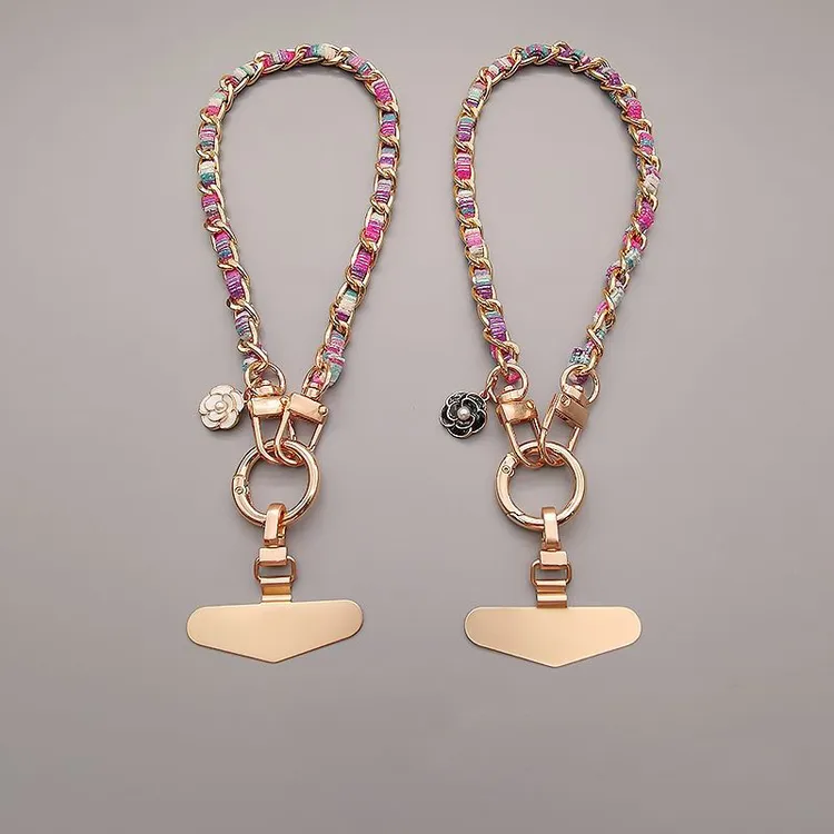 手机挂绳ins小香风山茶花吊牌时尚金属钮链女短款轻奢户外壳结实