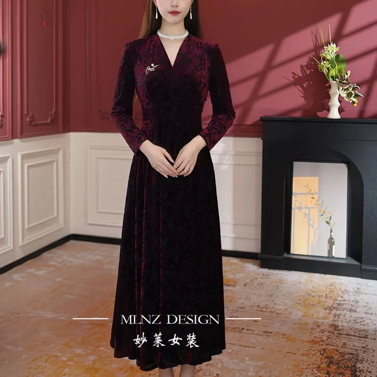 【妙莱芭蕾舞曲】轻奢高级设计感丝绒显瘦减龄洋气上档次连衣裙裙子