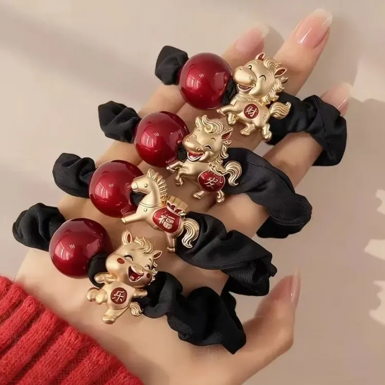 马年喜庆发绳本命年红色珠珠发圈头绳扎头发皮筋2026新款新年发饰